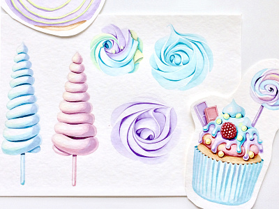 Watercolor sweets candy cupcake dessert drawing hand drawing illustration painting sweets water watercolor