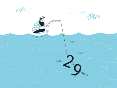 February 29th blue character color cute february february29th fisher fisherman funny illustration man mood sea
