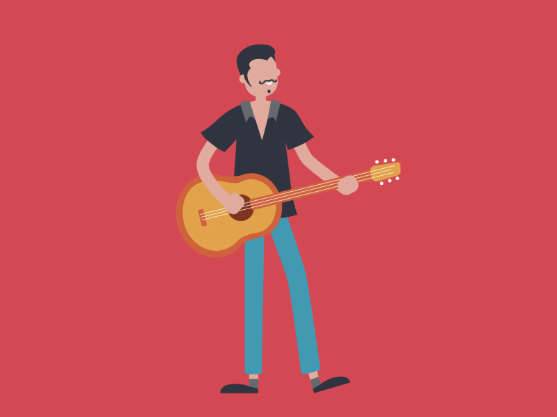 Alejandro animation boy character color cute funny guitar guitarist illustration man mood muchacho music musician mustache red spanish