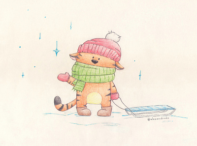 Hello 2022! 2022 card character color cute design funny happines illustration mood new year new year 2022 snow tiger winter