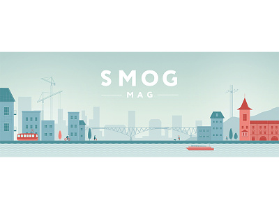 The Volga, Cranes and Bridge bridge city color illustration magazine place river town