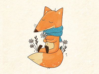 Fox character cute flower fox funny illustration