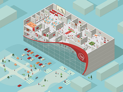 Isometry architecture color illustration isometry shop shopping center