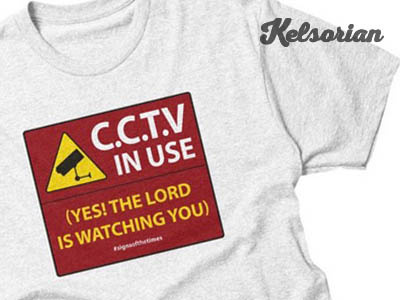 CCTV: The LORD is Watching You! - Christian T-Shirt Design cctv christian christian design christianity evangelism jesus pillows yellow and red