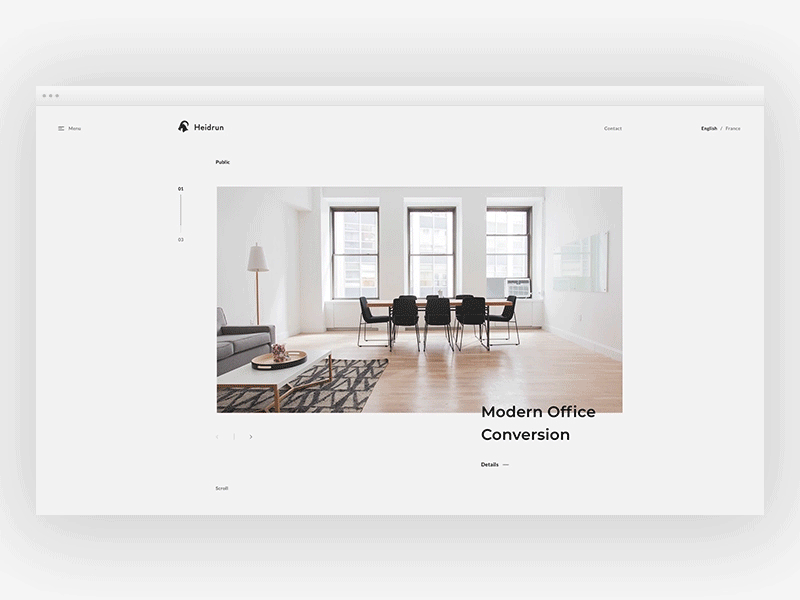 Heidrun - Menu animation architecture clean design interior minimal portfolio site