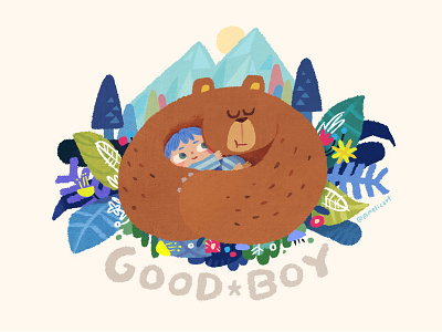 Hug animal bear boy forest good green hug