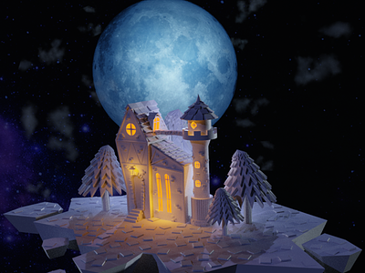 Moon house 3d 3d art arhitecture artwork blender grey house illustration illustration low poly moon night