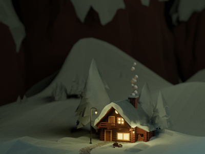 3D Wood House 3d environment house mountain snow tree winter