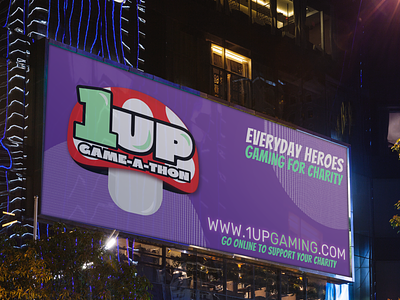 1UP Game-A-Thon Billboard branding design illustrator mockup