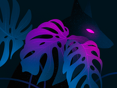 Secret garden animal app application digital art flat illustration illustrator ipad ipadpro minimal monstera neon plant procreate ui ux vector warmup web wolf