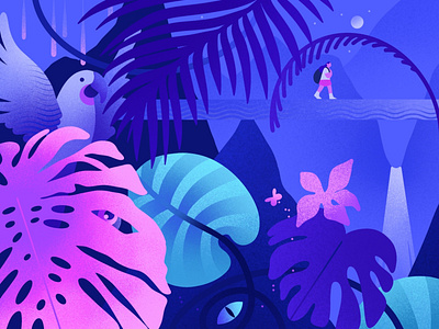 Garden of wonderful discoveries app application challenge character flat garden illustration ipadpro journey jungle minimal monstera nature parrot procreate traveler trip tropics ui ux