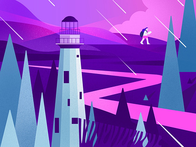 Lighthouse of unread books app book character character design flat forest girl illustration ipadpro lighthouse minimal night procreate quarantine reading travel trip ui ux vector