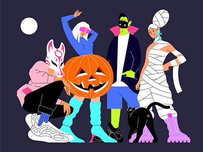 Halloween guys app cat character characterdesign design dracula flat girl halloween illustration man minimal mummy party procreate pumpkin vampire vector web wolf