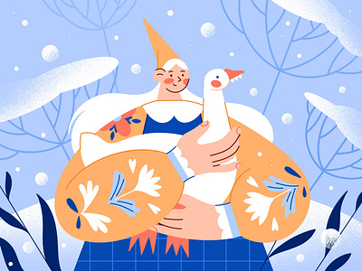 Girl and goose challenge character character design christmas design dtiys elf flat girl goose illustration minimal new year procreate snow storytale ui vector web winter
