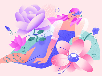 Spring girl app character design designs femenine flat flowers girl girl power illustration illustrator love minimal procreate shapes spring texture vector web woman