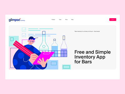 Simple inventory app banner bottle box character character design check design flat illustration illustrator inventory man pencil procreate vector warehouse web wine write