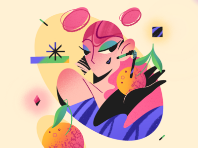 Girl with clementines app character character design chill drink face fashion flat geometry illustration minimal orange portrait relax shape summer texture trendy vector web