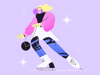 Ice Princess character clean design figure skater flat happy ice illustration minimal procreate rink skates skating slide snow snowboard vector winter