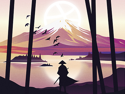 Hey, Dribbble! app debut design digital art first shot flat hello illustration illustrator japan minimal samurai vector