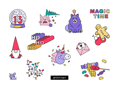 Happy New Year! 2020 app candy cat celebration christmas christmas tree digital art dog flat illustration magic minimal santa sticker stickers ui unicorn ux web