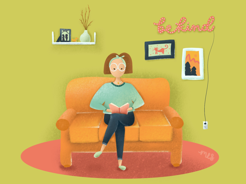 Lost in the Pages woman reading colorful procreate illustration