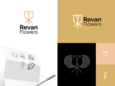 Revan Flowers Logo Design design flower flower logo graphic graphic design logo logo icon symbol logo monogram logodesign r logo revan rose sketch