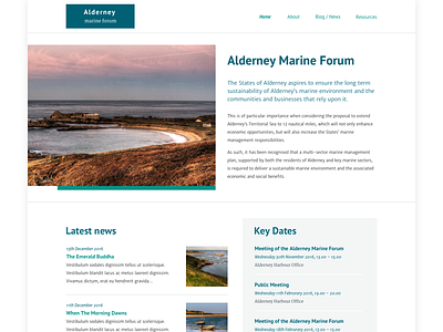 Alderney Marine Forum blue green home page light marine minimalist simple white bg