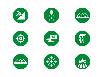 Treats Icons agriculture alien species forest extraction human settlement hunting iconography icons incidental mortality mining natural disasters pollution simple icon