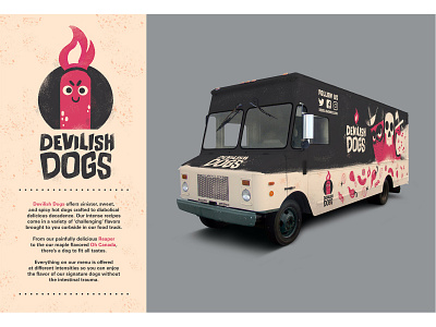 Devilish Dogs Food Truck branding characters chuckscott food truck graphic design hand lettering hot dog menu package design typogaphy vector