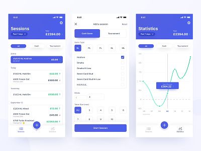 Poker Earning Tracker app clean color colour design flat graph ios layout mobile poker progress tracker typography ui ux