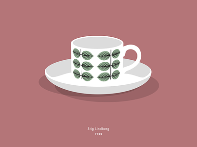 Berså berså coffee cup design gustavsberg illustration leaves porcelain vector