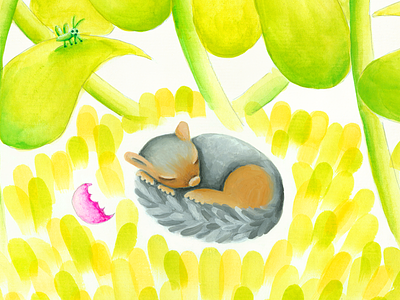 Gouache illustration bug garden gouache hand illustrated squirrel watercolor