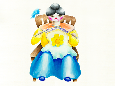 Gouache illustration angry bird emotion frustrated gouache grandma grandmother hand illustrated knitting upset watercolor