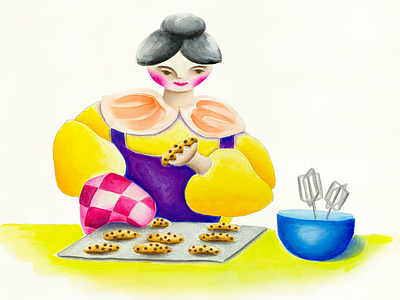 Gouache illustration cookies cooking gouache grandma hand illustrated painting watercolor