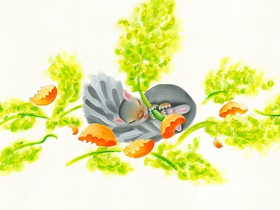 Gouache illustration carrots dreaming gouache hand illustrated squirrel watercolor