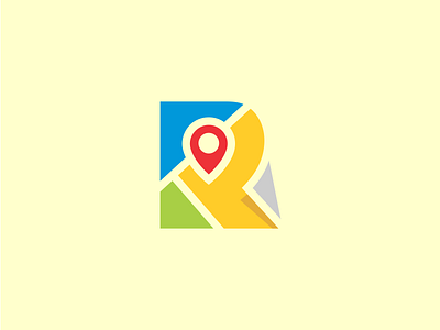 R + Map colors designs lettermark logo map paper pin road