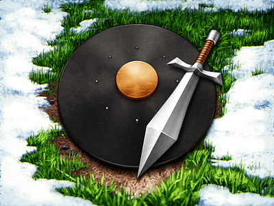 Warrior Update game gold grass icon leather metal shield shiny snow sword