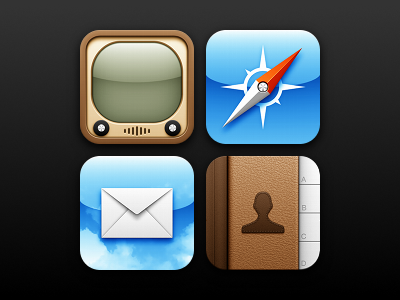 iOS Practice address book clouds compass contacts envelope icon icons ios ipad iphone leather letter mail needle plastic safari stitching tv youtube