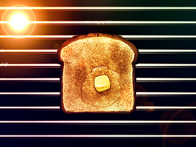 Hyper-Hyper-Realistic Toast Icon best bread butter flare lens metal shiny sparkle toast