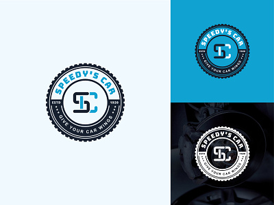 Speedy's Car Logo badge logo blue and white color creative design dribbble icon logo logo concept logo design monogram sc sc logo typography white
