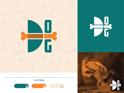 Dog Logo Concept bone color creative dog dog logo green icon logo minimal orange vector white