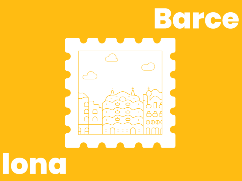 Barcelona 2d animation barcelona city design dribbbleweeklywarmup flat illustrator stamp sticker town yellow