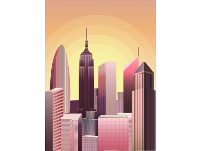 The City architecture buildings city graphic illustrator pink skyscrapers sunrise town