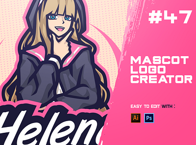 HELENA - ESPORTS LOGO CREATOR anime badge brand cartoon cute art design esports game gaming girls illustration kids logo people pink sport sports sweet vector woman