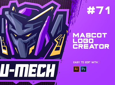 W-MECH E SPORTS LOGO badge brand branding esports fight game gaming giant illustration logo machine mascot match purple robot sport sports steel tournament wmech