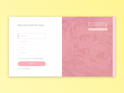 Daily UI Challenge #001 - Sign up Form daily ui challenge garden online shop photoshop pink roses sign up form ui ui design user interface web design website