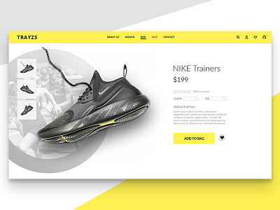 Daily UI #012 - Single Product app icon daily ui daily ui challenge ecommerce mobile app product page sport trainers user interface design web design webpage yellow