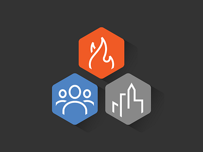 The Art Of Placemaking city fire flame group hexagon icon icons line people shadow skyline users