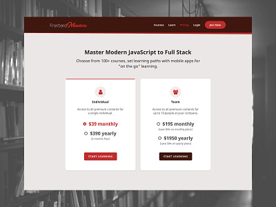 Plans / Pricing Page - Frontend Masters