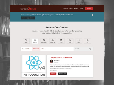 Courses Page: Frontend Masters courses courses page filters frontend masters lists tabs uidesign uiredesign uxdesign uxredesign